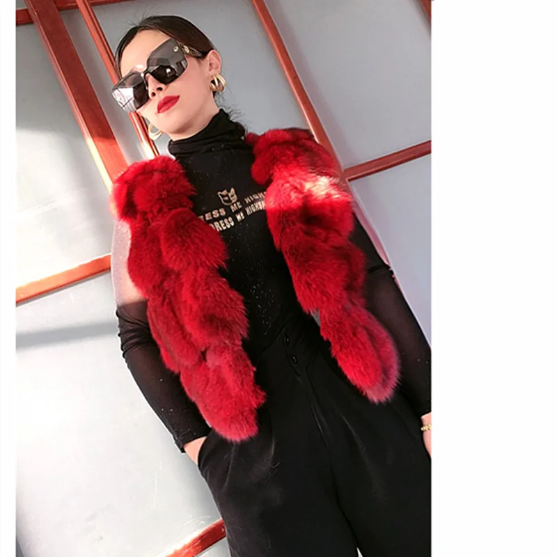 2022 Winter New Real Fox Fur Coat Sleeveless Vest Women Natural Fox Fur Jacket Short Fashion Lady OuterwearThick Warm Streetwear