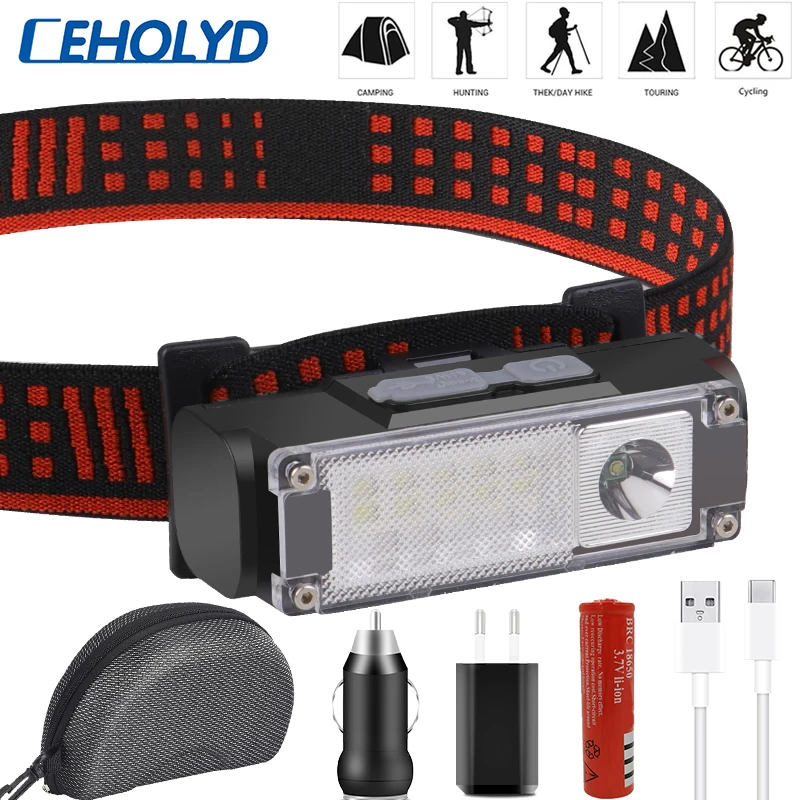 

CEHOLYD LED Headlamp Outdoor Headlights Camping Portable Mini XPE Head Flashlight Type-C USB Charging18650 Battery Fishing Light