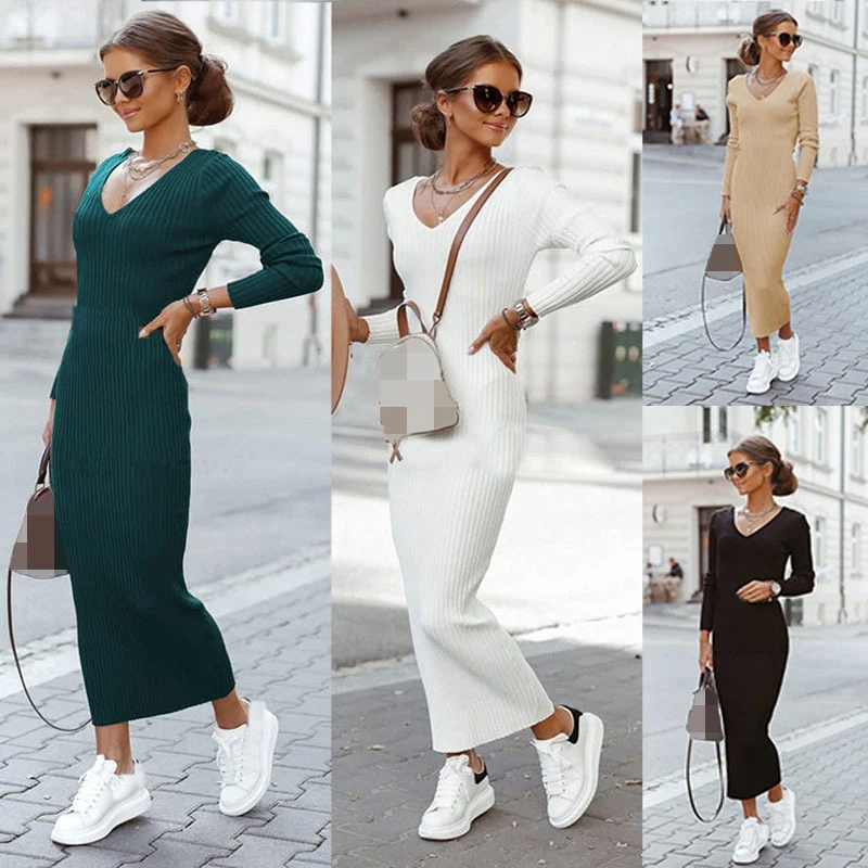 

Женское трикотажное платье-карандаш с открытой спиной и V-образным вырезом