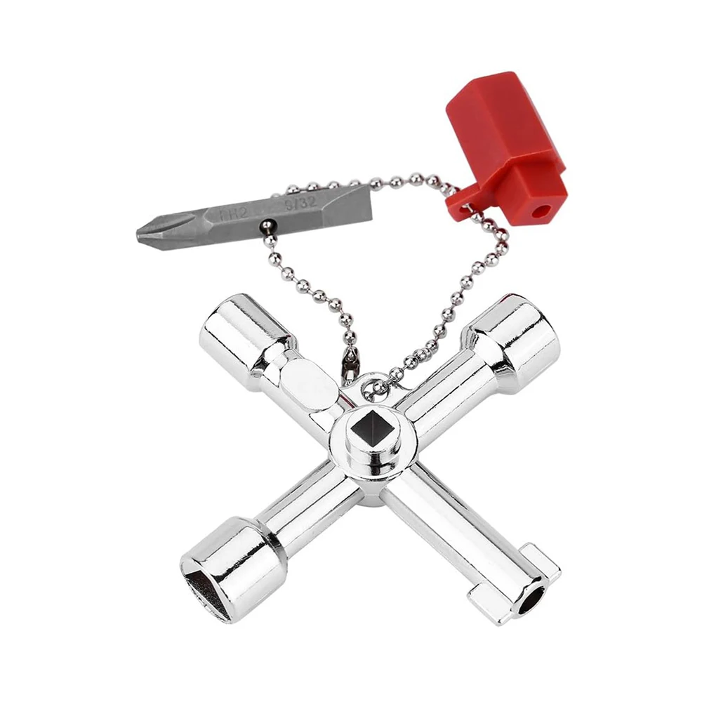 

4-сторонний крестовый ключ из цинкового сплава, многофункциональный треугольный ключ, универсальный открывающийся ключ, сантехники, электрики, инструмент, лифт, шкаф