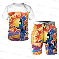 summer mens tracksuit 2 pieces african totem t shirt shorts set vintage outfits oversized streetwear male suit fashion clothing