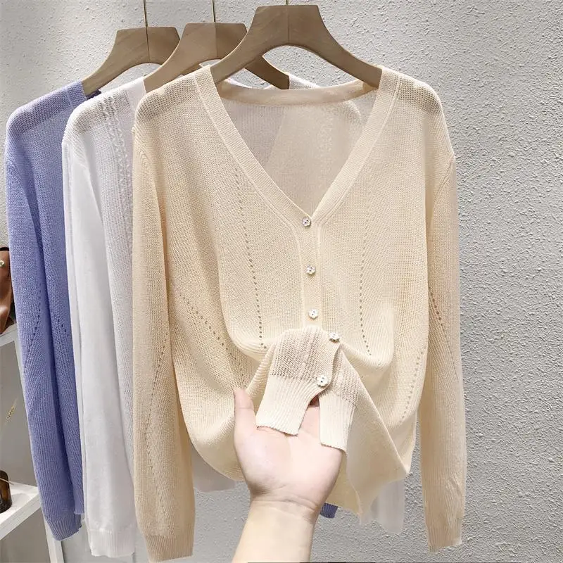 

Knitted Cardigan Women's Summer 2022 New Thin Sunscreen Shirt V-neck Long Sleeve Versatile Top