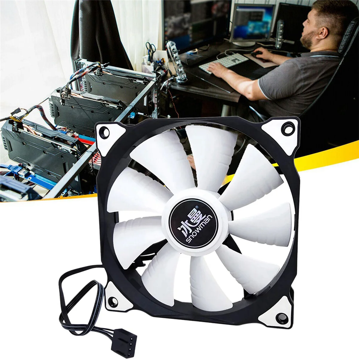 

3X SNOWMAN Computer Case Fan 12cm Silent 4PIN PWM Desktop Cooling Fan CPU Fan for 12cm PC Cooling Fan