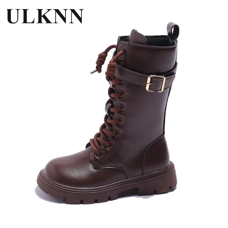 

Kid's Equestrain Boats Students Beige Warm Pink Boots Canister Children Fashion Flat Boots Size 27-37 Black Plush Shoes Winter