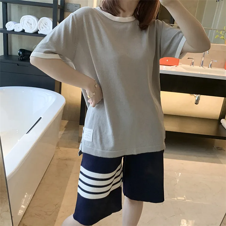 

Spring and summer new tb short-sleeved T-shirt female students all-match loose and thin fashion hit color round neck top