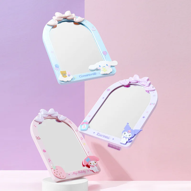 

Kawaii Sanrio My Melody Cinnamoroll Kuromi Vanity Mirror Anime Figure Doll Portable Bow Tie Girl Vanity Mirror Christmas Gift