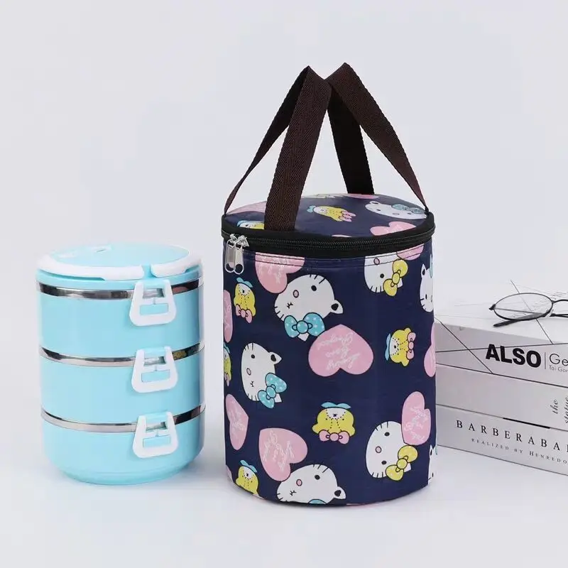 

Hello Kitty Bag round Insulation Handbag Lunch Box Bag Lunch Bag Hand Carrying Bucket Bag Environmental Protection Bag with Rice