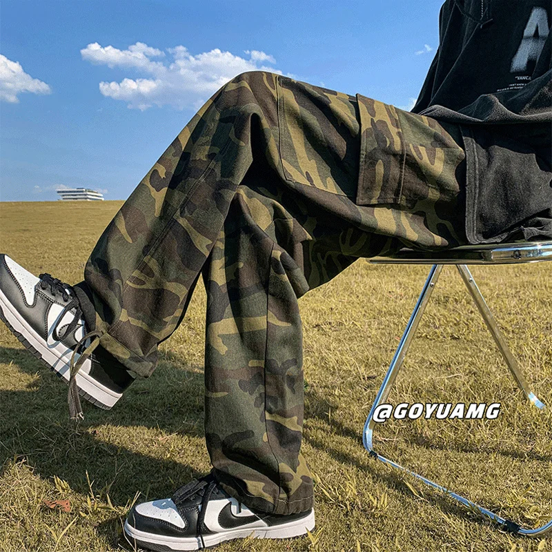 

Cargo Men's Casual Pants Solid Multiple Pockets Plus Size Loose Long Straight Camouflage Cargo Pants for Male Clothes R62