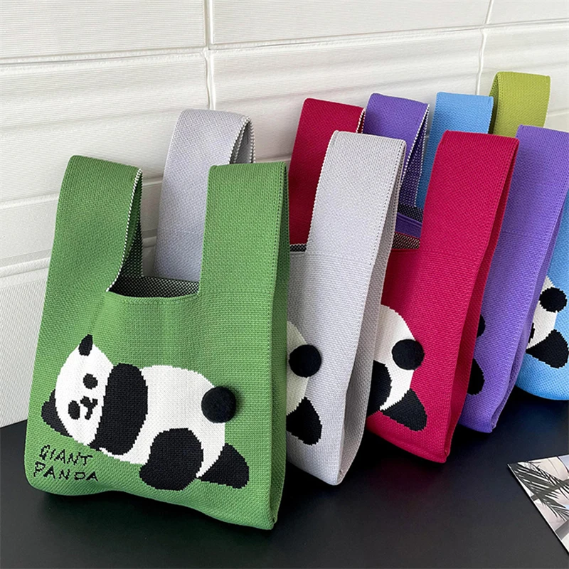 Knit Handbag Women Mini Knot Wrist-Bag Female Casual Color Wide Cute Tote Bag Student Reusable Shopping Bag