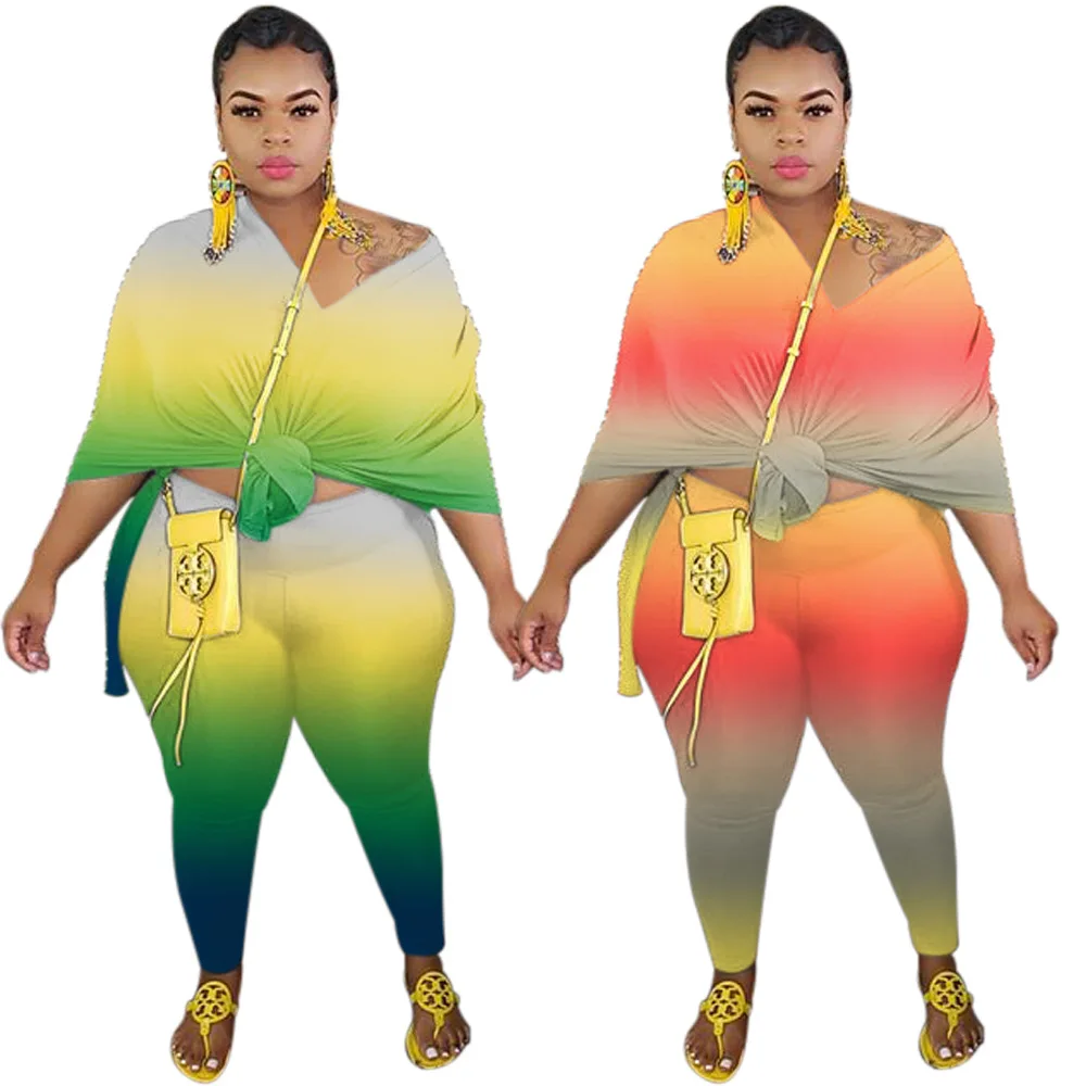 Plus Size Matching Set Tie Dye Long Shirt Top And Pant Female Casual Outfit Luxury Fashion Cloth 2023 Summer Women Two Piece Set