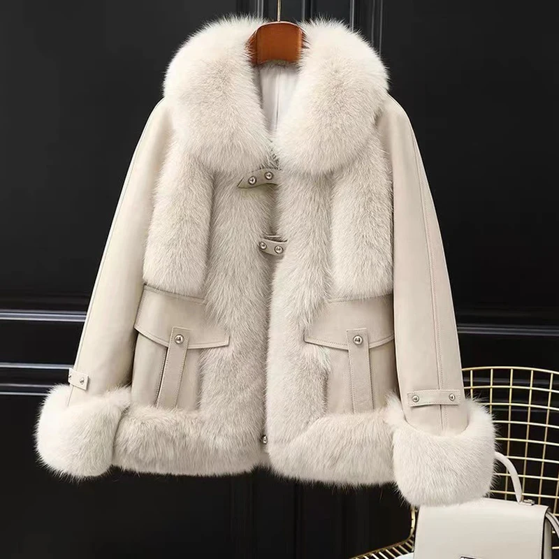 

High Quality Fox Fur Jacket 2021 New Young Style Short Fur One Thin Cotton Genuine Sheepskin Coat Female Single Breasted