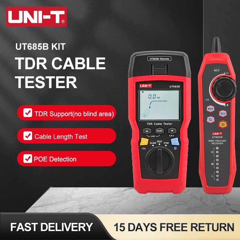 UNI-T UT685B KIT TDR Кабельный тестер Поиск сетевых линий Отслеживание кабеля локальной сети Тест POE 500 Измерение длины Регулируемый трекер линии