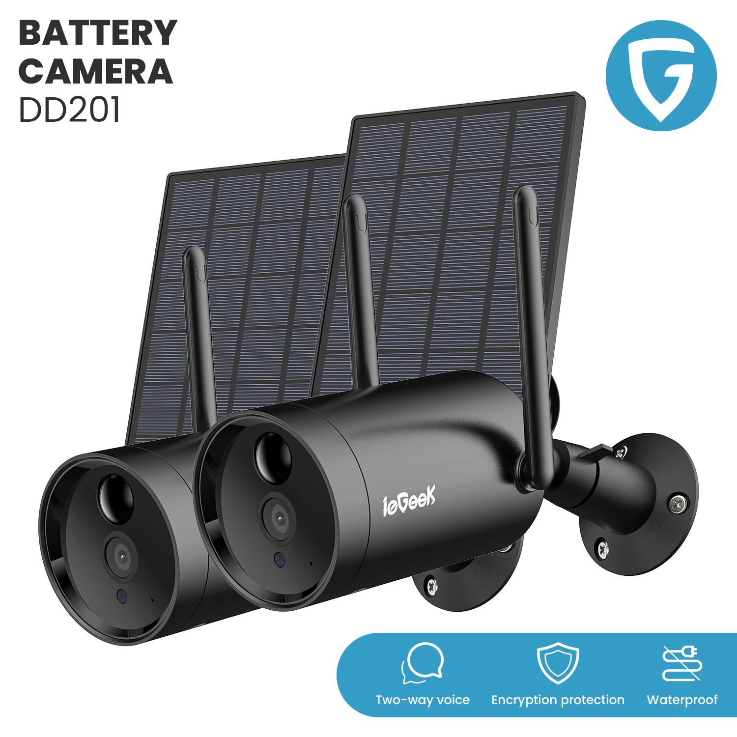 

2PCS/Lot ieGeek Outdoor WiFi Solar Battery Powered Camera 1080P Security Protection Home IP Camera, PIR Motion Detection