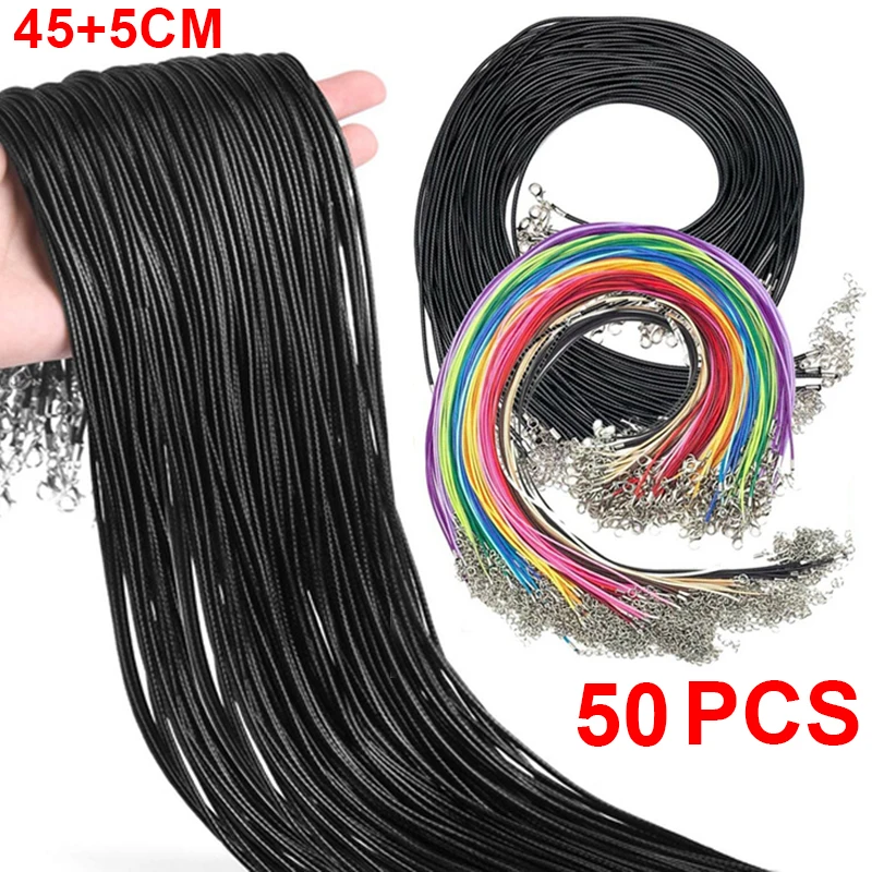 

50pcs Waxed Leather Cord DIY Jewelry Shiny Thread String Strap Chain With Clasp Necklace Rope Jewelry Making Supplies Wholesale