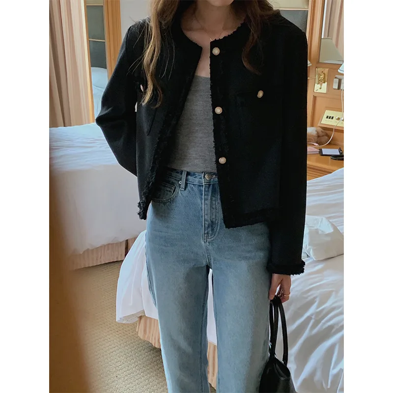 2022 Beard Fringed Suit Women's Spring and Autumn New Round Neck Loose Chic Breasted Coat Women's Clothing