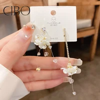 super fairy silver needle asymmetric crystal diamond flower tassel earrings small fresh and sweet new earrings niche earrings