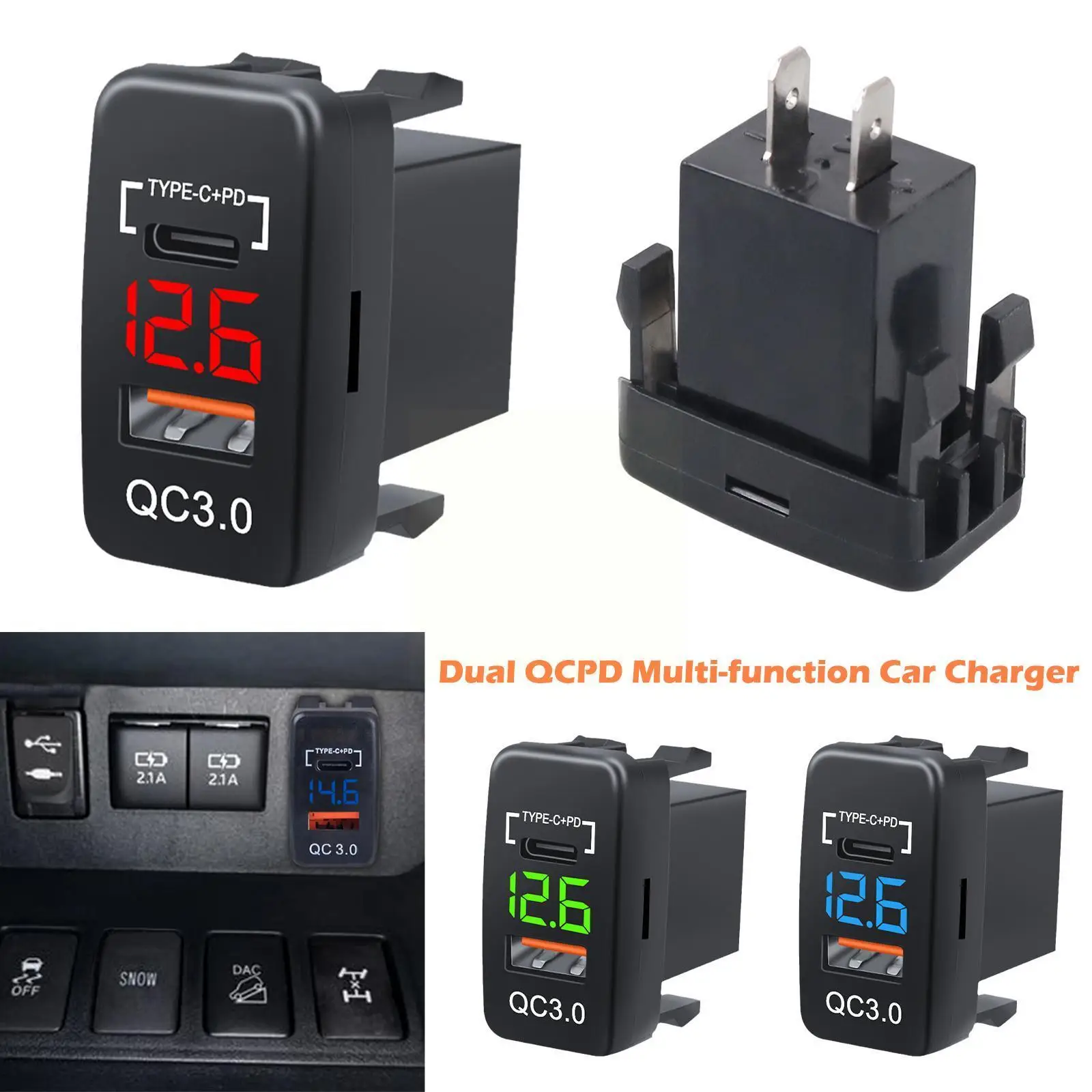 

Car QC3.0 Type C PD with LED Voltmeter Outlet Waterproof Charger Adapter USB Charging Port for Car Marine I9J5