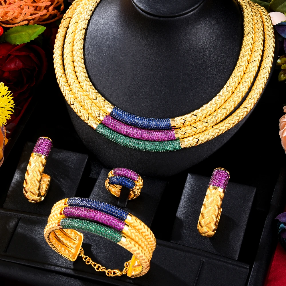 

Missvikki Luxury Gorgeous Three Layers Necklace Earrings Bangle Ring Set Jewelry Sets For Women Wedding Jewelry Trendy HOT New