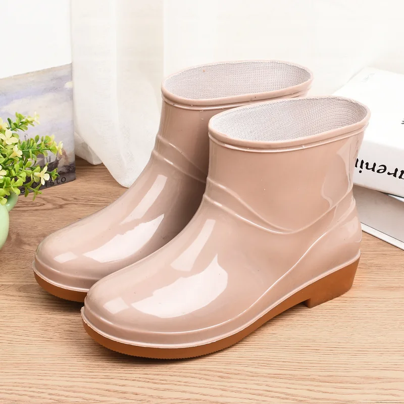 Plus Cotton Women's Rain Boots Slip on Ankle Rainboots 2022 High Quality Beef Tendon Bottom Rain Shoes Short Tube Women Boots