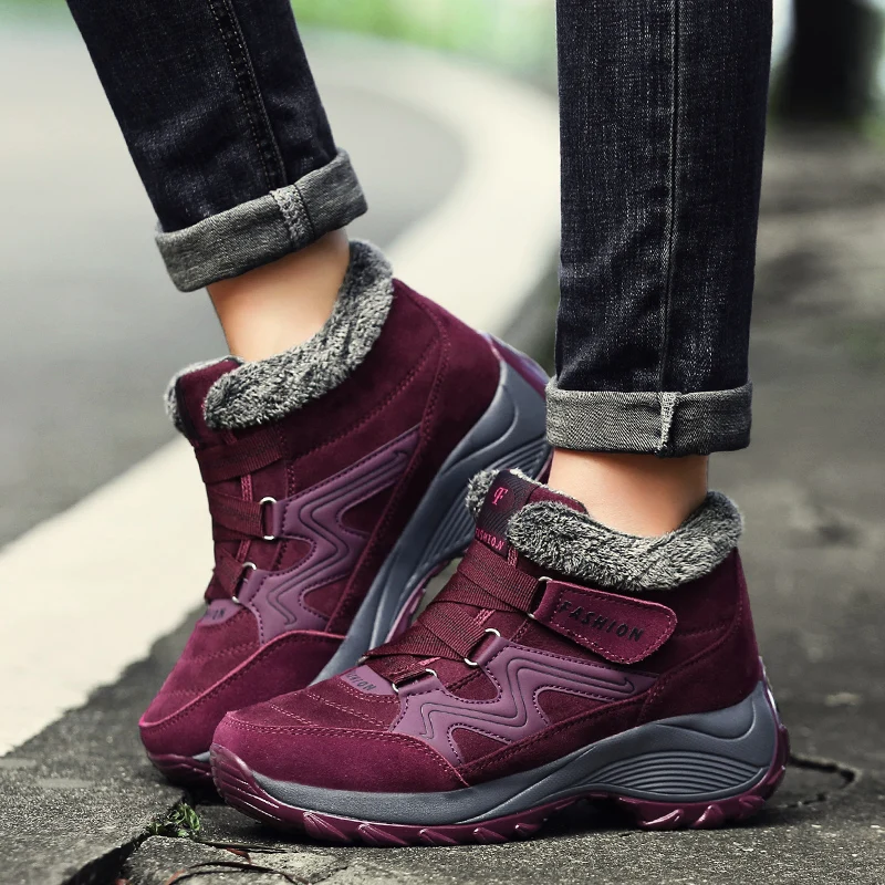 Women Boots Winter Casual Shoes Outdoor Waterproof  Hiking Cotton Shoes Thick Sole Wedge Warm Fur Snow Boots Sports Shoes