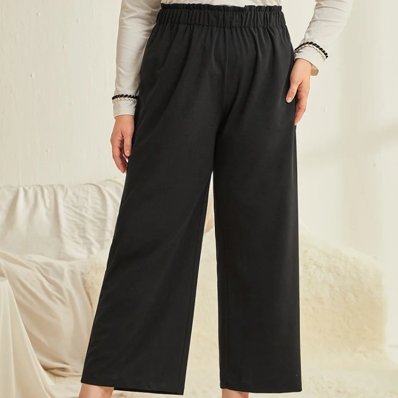 

Черные брюки DOUJILI большого размера с высокой эластичной талией свободные брюки популярный стиль Широкие длинные брюки для женщин брюки бол...