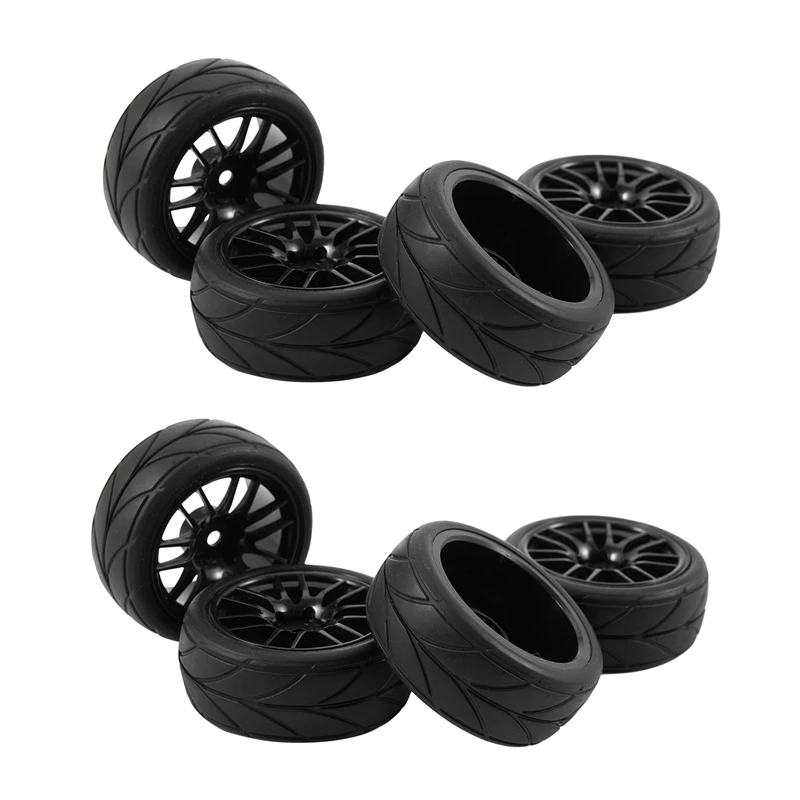 

8Pcs 1/10 Rubber Tire Rc Racing Car Tires On Road Wheel Rim Fit For Hsp Hpi 9068-6081 Rc Car Part