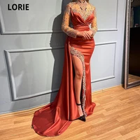 lorie abendkleider high neck side slit party gown evening dresses sparkly beaded crystals long sleeves mermaid club prom dress
