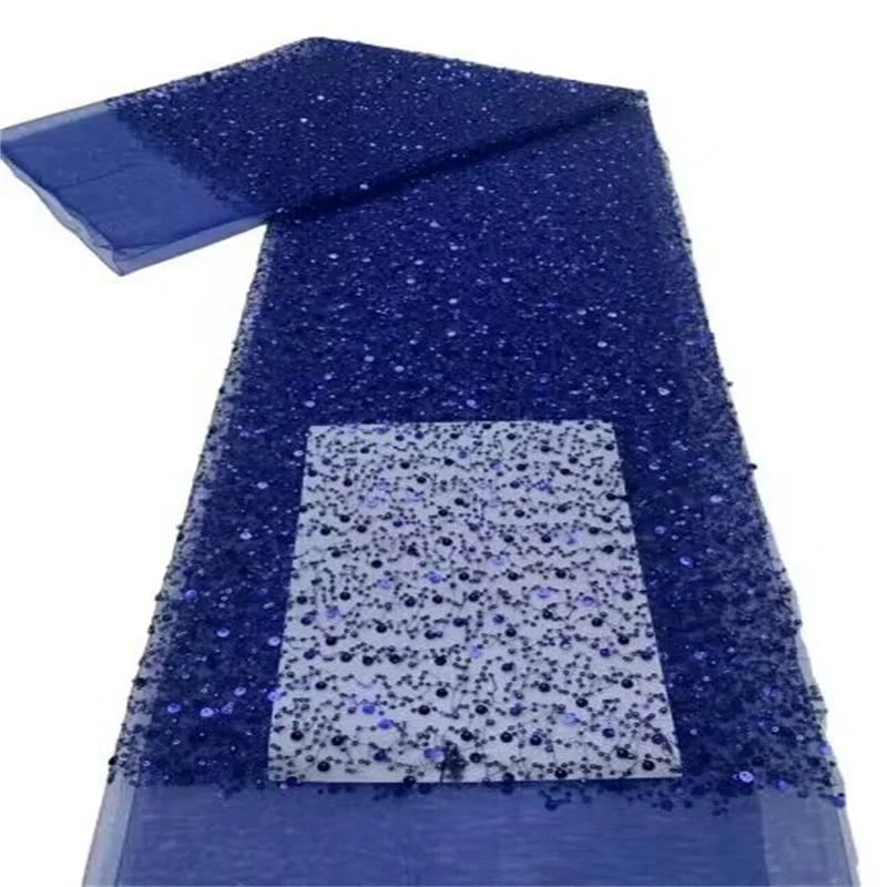 

Blue Heavy silver Sequins Lace Fabric With Bead Sequins For Bridal Dress Luxury Evening Dress French Lace 5 yards