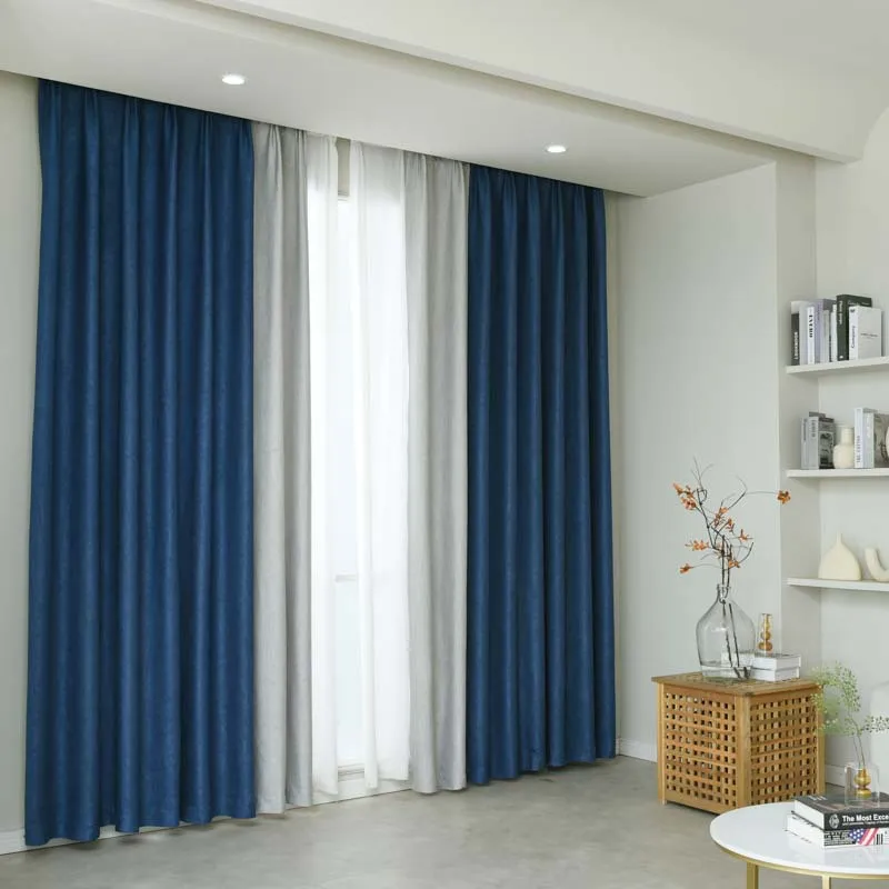 

New autumn winter Curtains for Living dining room bedroom meteor hemp jacquard linen solid color semi blackout Light luxury
