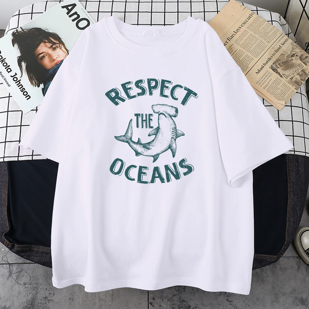 

Respect The Oceans Print Male Tshirts Vintage Casual T-Shirts Fashion Summer Clothing Round Neck Simplicity Clothes For Man