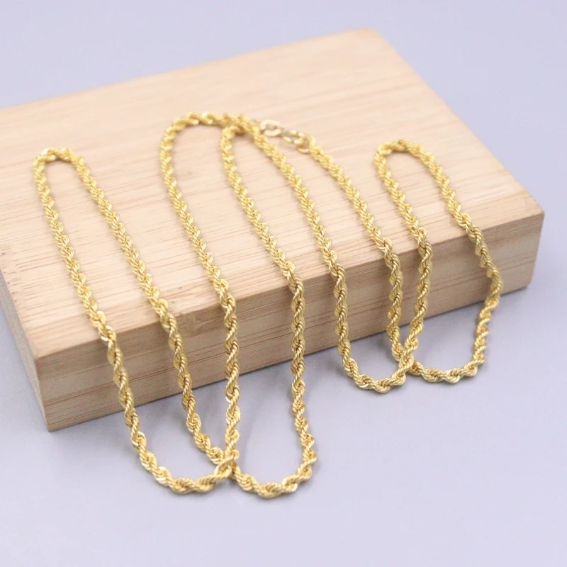 

Real Pure 18K Yellow Gold Chain Women 2.2mm Twisted Rope Link Necklace 4.8g /25.6inch AU750
