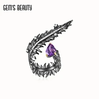gems beauty 925 sterling silver resizable rings for women men fashion jewelry feather amethyst open finger adjustable rings