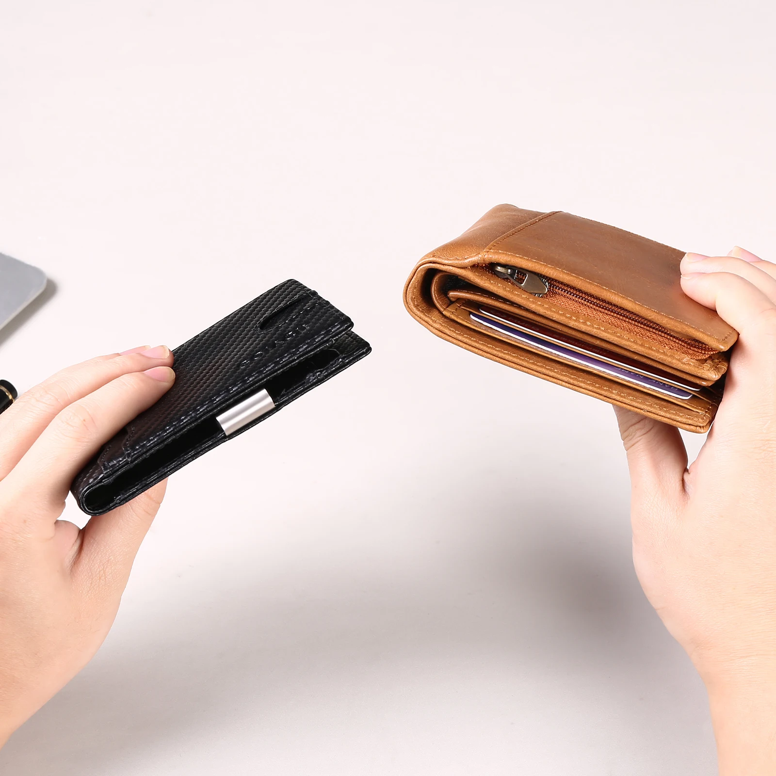 Men Minimalist Slim Card Holder Capacity Ultra Thin Wallet Casual RFID Protector Dollar Clip Money Bag Genuine Leather Wallet