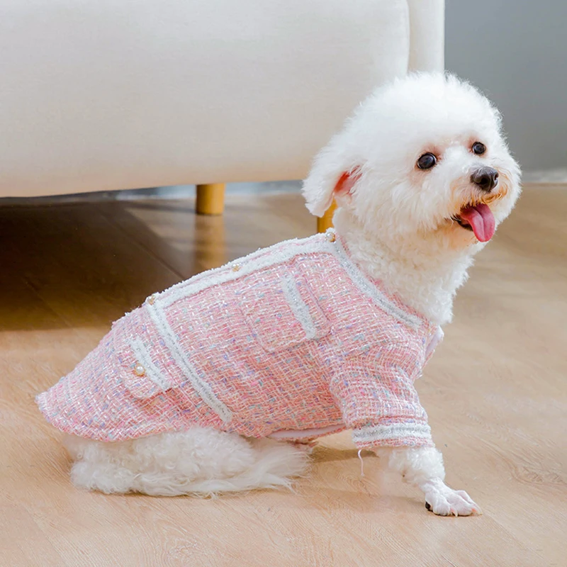 

Розовая Одежда для собак, пальто, платье, куртка для домашних питомцев, клетчатая одежда для щенков, осенне-зимняя теплая одежда для домашни...