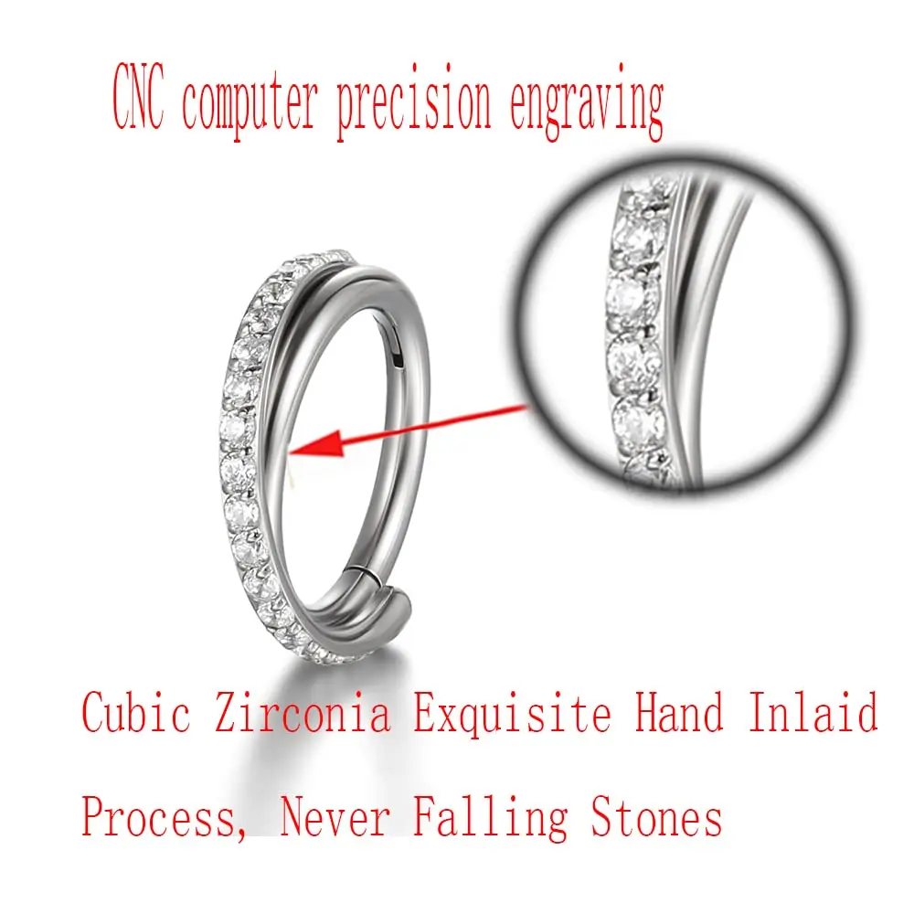 Nose Ring Titanium Zircon Septum Clicker Double Hoop Septum Helix Tragus Ear Cartilage Earrings Conch Piercing Jewelry