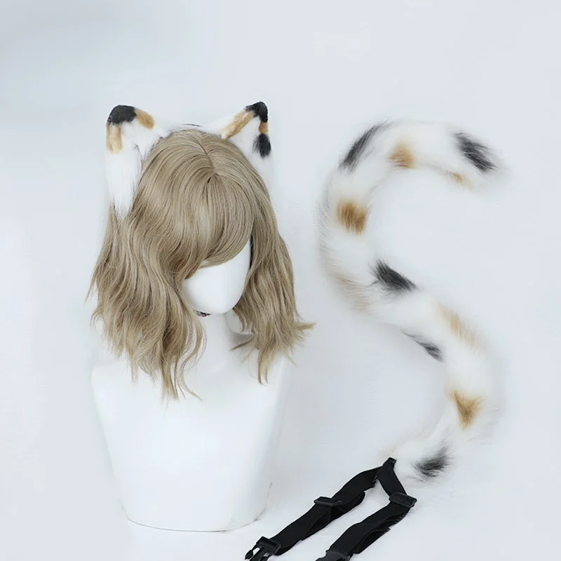 

Cat Ears Headwear JK Cattail Lolita Hair Accessories Hand-made Tabby Cat Headband Set