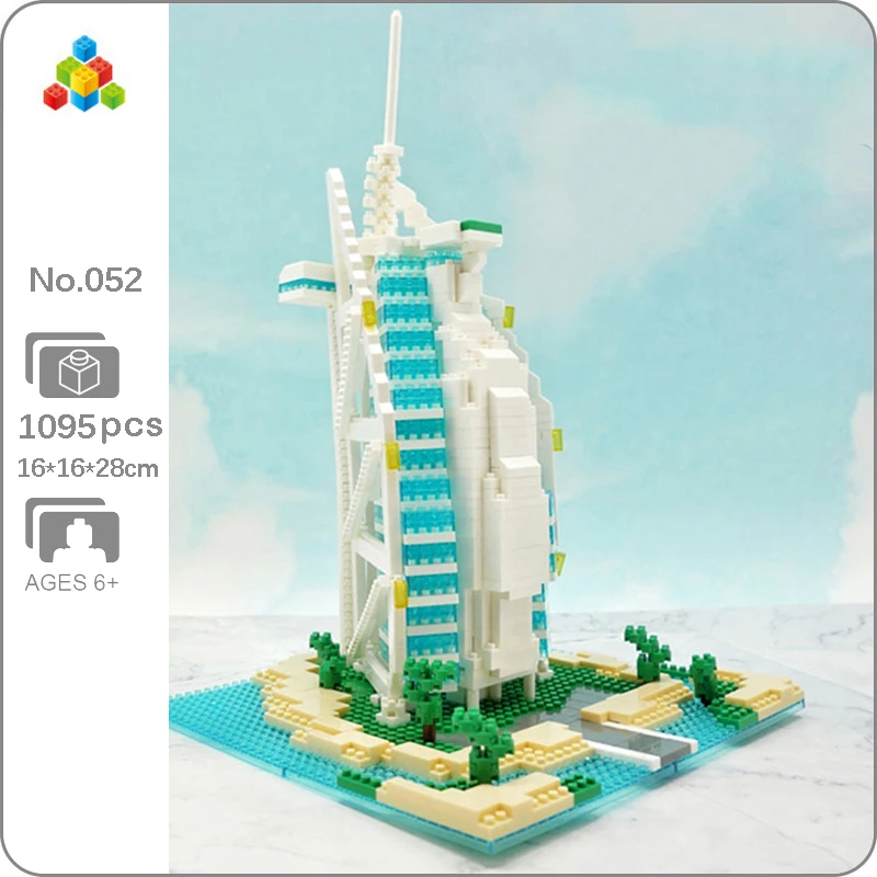 

YZ 052 World Architecture Dubai Burj Al Arab Hotel Island Tower DIY Mini Diamond Blocks Bricks Building Toy For Children No Box