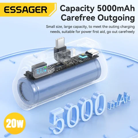 Essager 20 Вт 5000 мАч Taihao Capsule Mobile Power Bank Type-C/Lighting Быстрая зарядка для IPhone 16 15 14 13 Pro Max Samsung Xiaomi