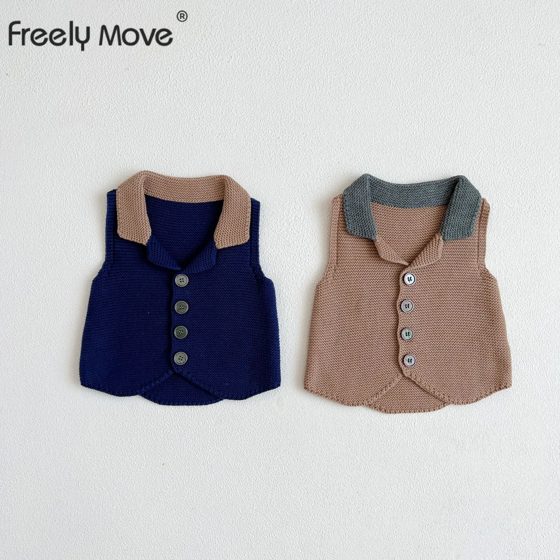 

Freely Move 2022 New Autumn Toddlers Kids Cotton Vests Korean Style Children Sleeveless Coats Lapel Warm Baby Boys Waistcoats