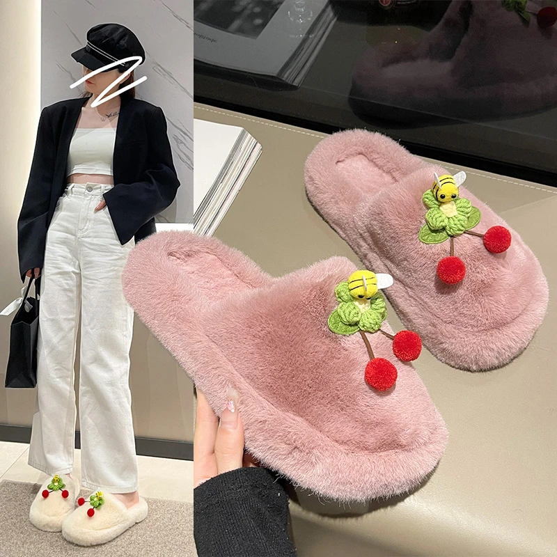 

Winter Cute Cartoon Smiling Face Home Cotton Slippers Wholesale Household Fur Slippers Female Couple Warm Slippers Indoor