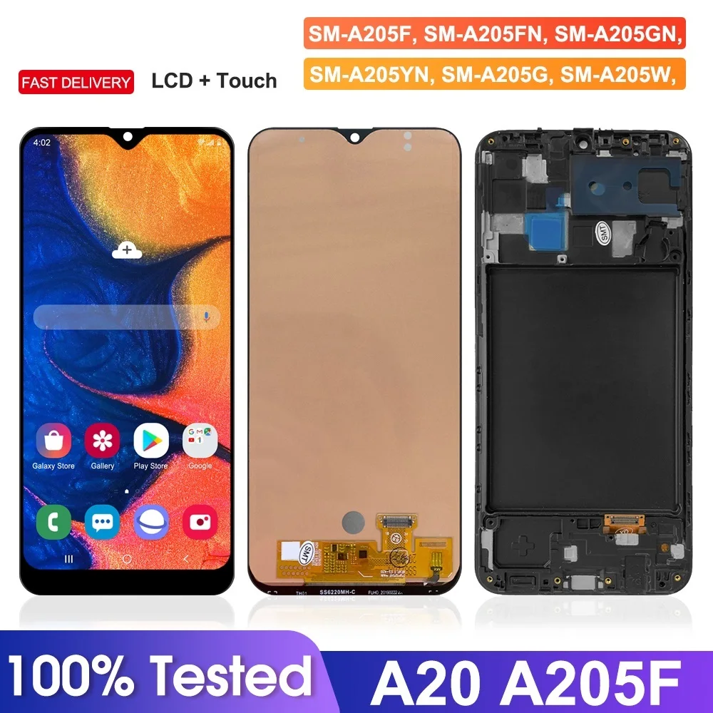

Tested A20 Screen for Samsung Galaxy A20 LCD Display Touch Screen Digitizer With Frame Assembly for Samsung A20 SM-A205F A205FN