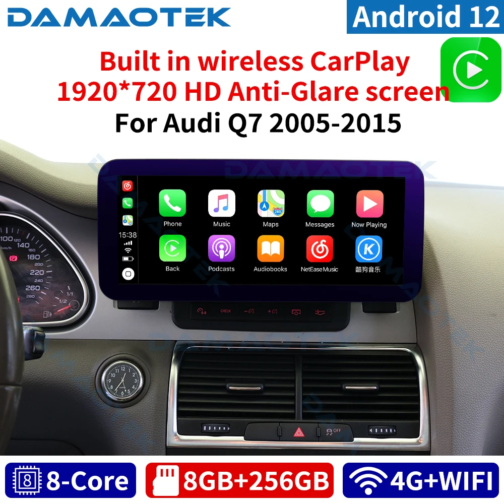 

DamaoTek Android 12 12.3" autoradio Car Multimedia Player for Audi Q7 2005 - 2015 android auto Wireless Carplay WIFI 4G SIM