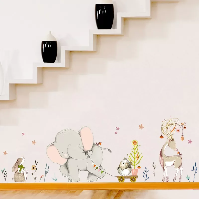 

NEW2022 Happy baby elephant bunny fawn wall stickers kids baby room decoration art nursery mural cartoon animals stickers home w