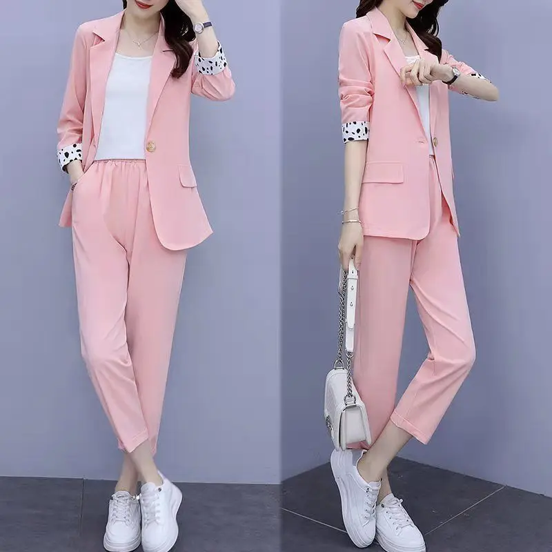Spring and Summer Women's Suit Thin Temperament Small New Seven Point Sleeve Large Nine Trousers Three Piece