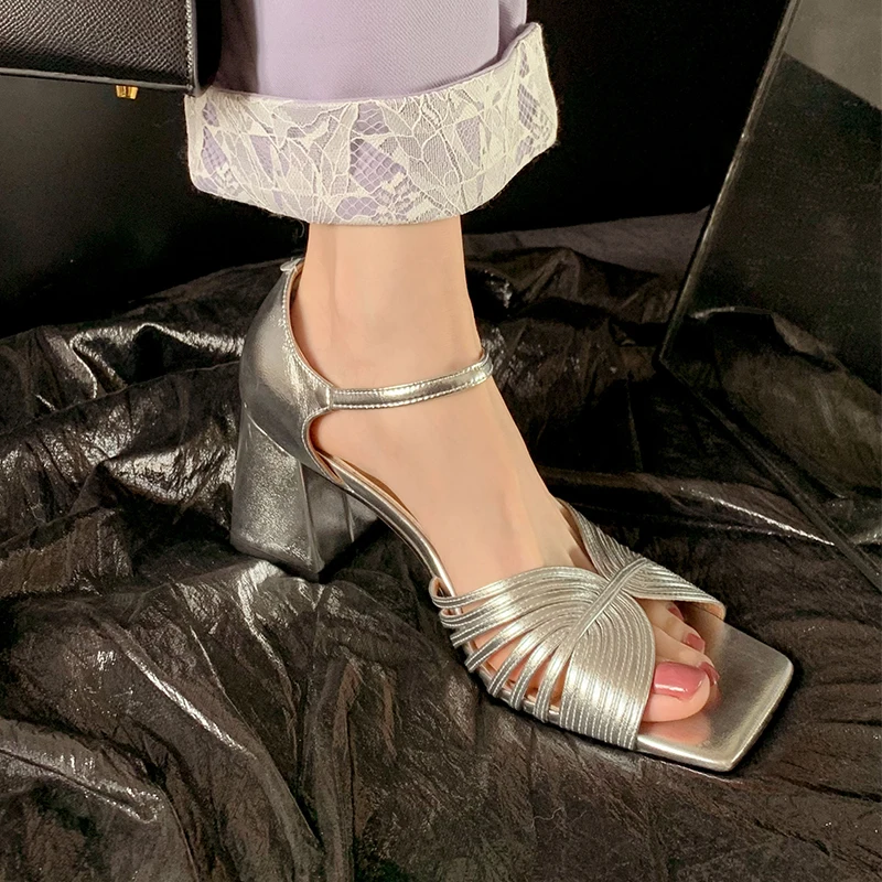 

Heihaian Sandals 2023 Summer New Chunky Heel Sandals Elegant Peep-Toe Sandals Two Heel Types Optional High Heels For Women 33-41