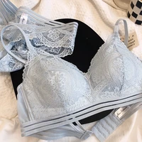 sexy lace triangle cup bra without steel ring on the support gathers the pair of breasts thin underwear set women sexy lingerie