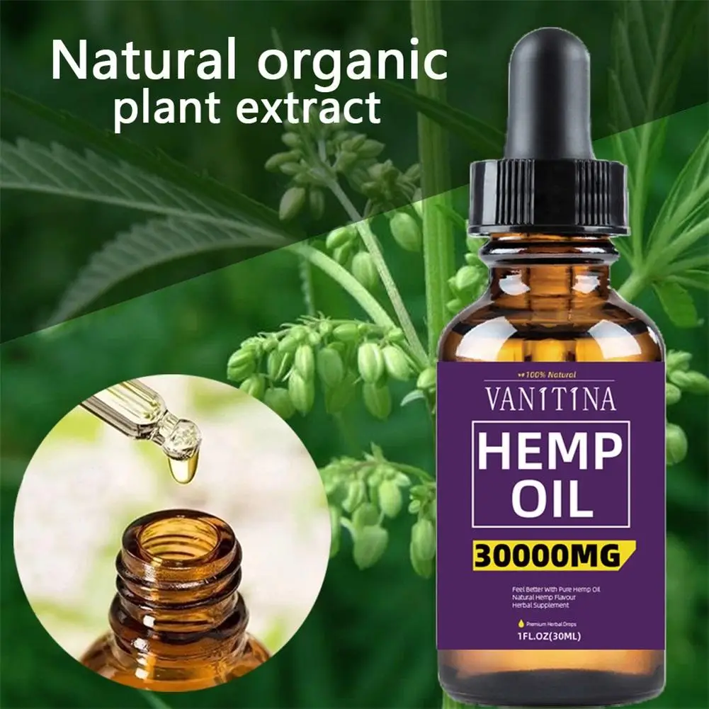 

30000mg Pure Hemp Essential Oil Drop Anti-anxiety Reduce Pressure Pain Relief SPA Body Massage Essential Oil Improve Sleeping
