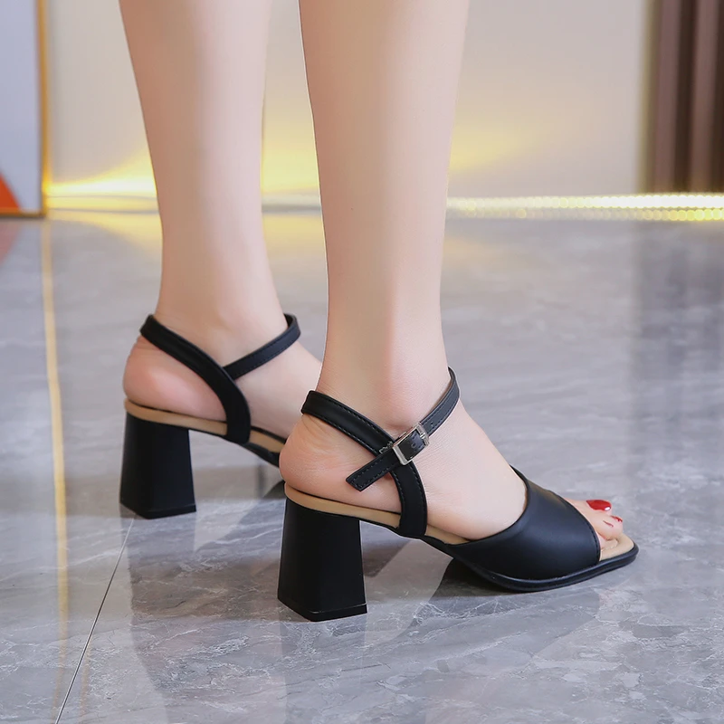 Summer Open Toe Sandals Women's Modern Sandals Fashion Buckle Strap Square High Heels Sexy Ladies Party Heel Shoes Zapatos Mujer