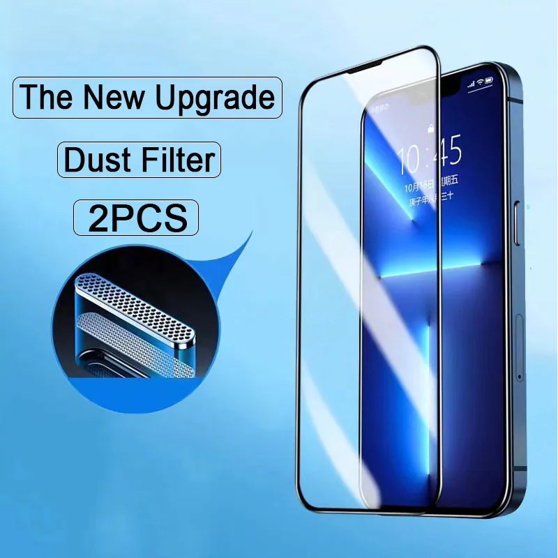 

2 Pcs Dustproof Receiver Tempered Glass For iphone 14 12 13 Pro Max X XS XR 11Pro Screen Protector For iPhone 8 7 Plus HD Glass