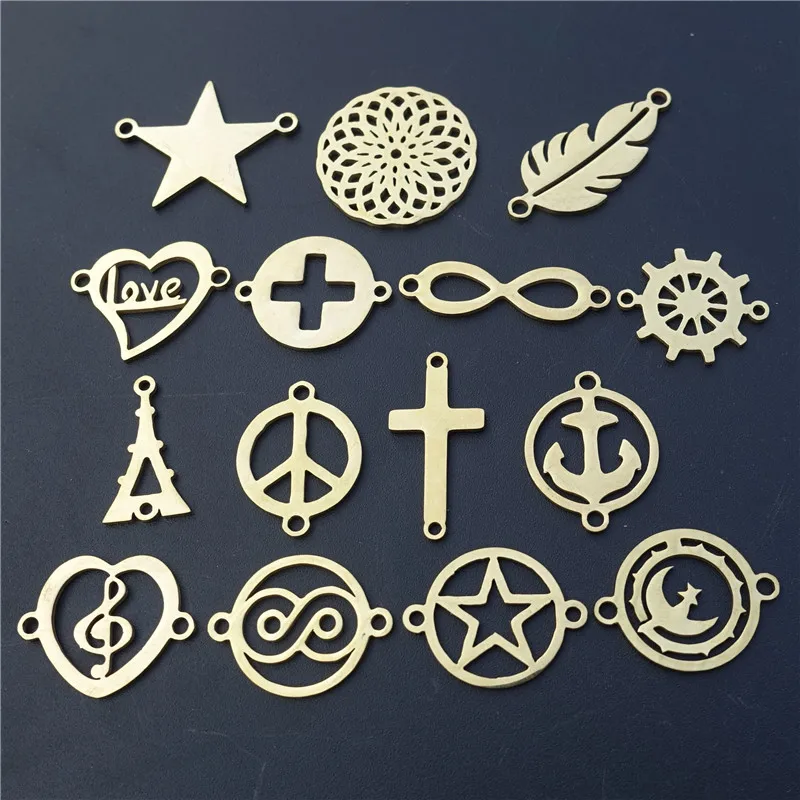 

5 Pieces Stainless Steel Gold Connectors Infinity Peace Wheels Star Cross Heart Love Bracelet Component Making Jewelry Findings